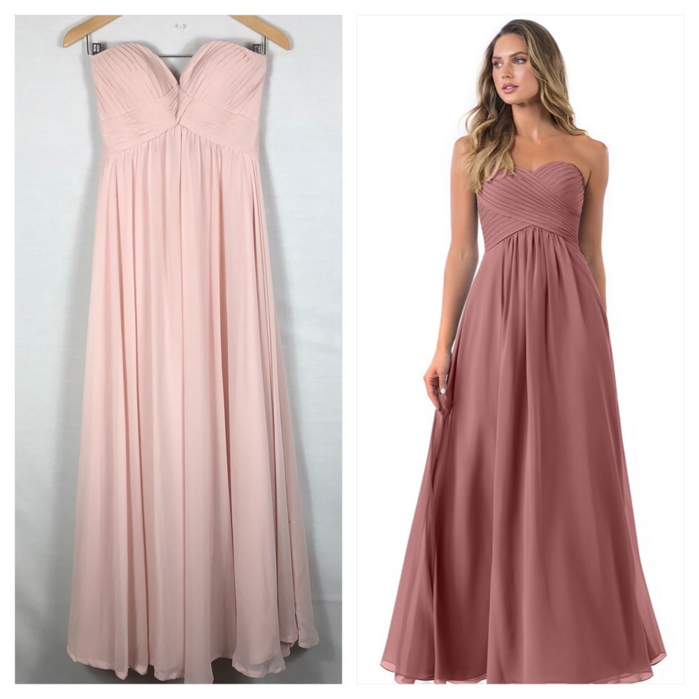 Mori Lee Strapless Chiffon Formal Maxi Dress | Blush Pink | Size 12